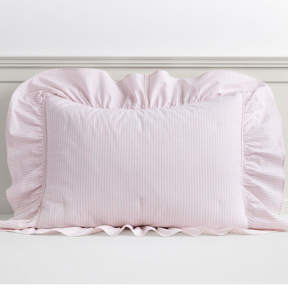 Pottery Barn Teen Washed Cotton Ruffle Stripe Standard Sham Powdered Blush Pink - Picture 1 of 4